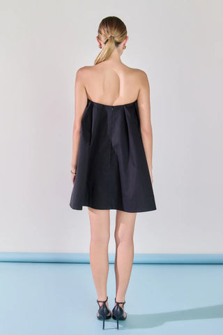 ER | Strapless Pintuck Detail Mini Dress in Black