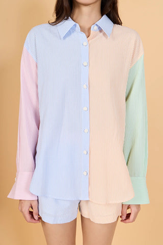 EF | Colorblock Seersucker Button Down Shirt in Multi
