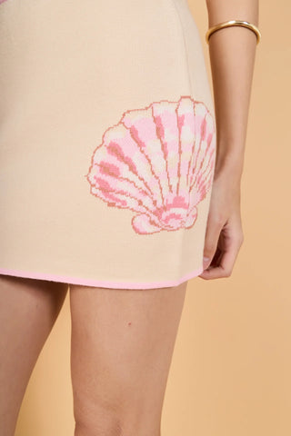EF | Sea Shell Knit Mini Skirt in Light Beige