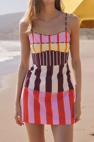 EF | Stripe Printed Sleeveless Mini Dress in Multi