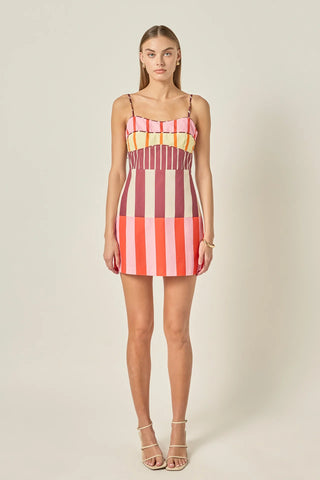 EF | Stripe Printed Sleeveless Mini Dress in Multi