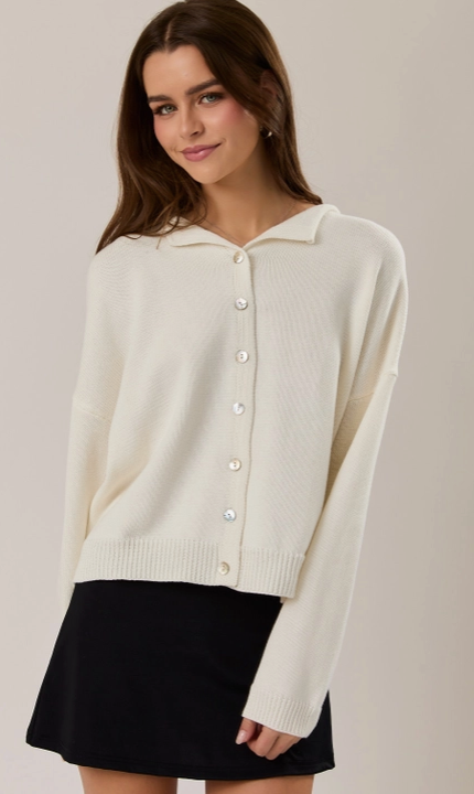 Long Sleeve Round Rolled Hemline Detail Thin Sweater Cardigan