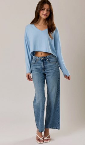 Long Sleeve Drop Shoulder Cropped Sweater
