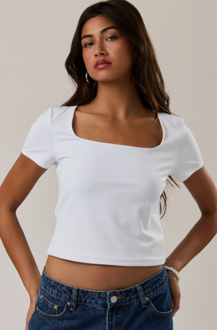 Short Sleeve Square Neck Double Top