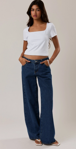 Short Sleeve Square Neck Double Top
