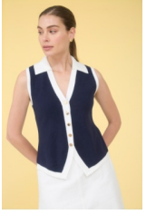 Zoe and Claire | Sleeveless Collared Sweater Top