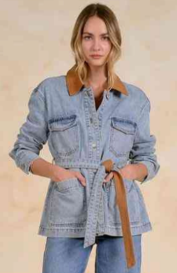 Elan | Denim Tie Jacket with Collar
