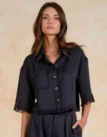 Elan | S/S Button Down Top in Navy