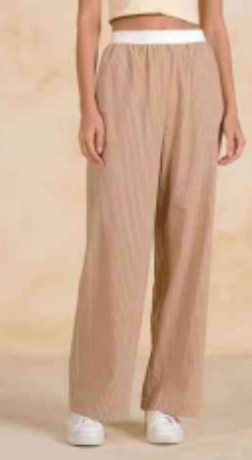 Elan | Elastic Waistband Pants in Tan Stripe