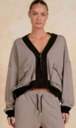 Elan | Front Pocket Jacket in Taupe Black