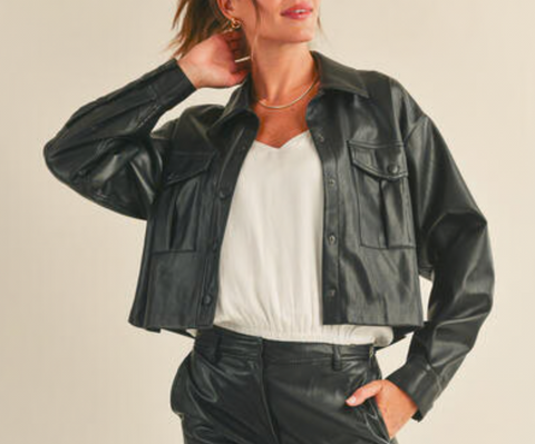RBJ | Tiffany Faux Leather Crop Jacket in Black