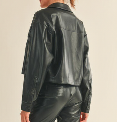 RBJ | Tiffany Faux Leather Crop Jacket in Black
