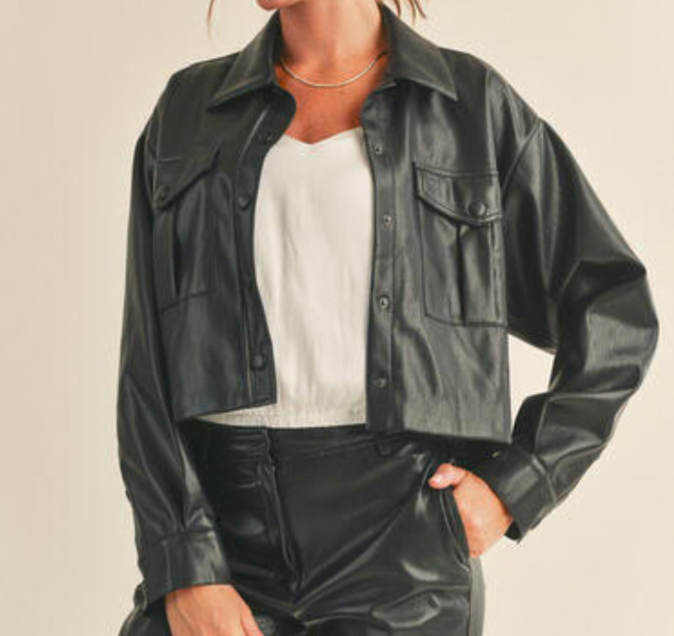 RBJ | Tiffany Faux Leather Crop Jacket in Black