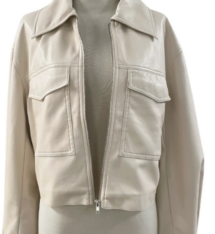 RBJ | Megan Front Pocket Zip Up Jacket in Cream