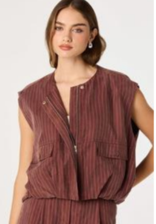 ASTR | Zip Up Vest in Mulberry Stripe
