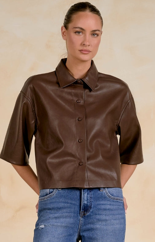 Elan | Short Sleeve Leather Button Up