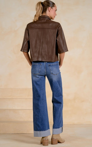Elan | Short Sleeve Leather Button Up