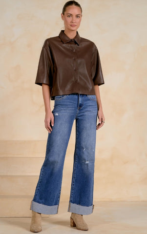 Elan | Short Sleeve Leather Button Up