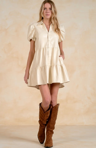 Elan | Leather Pleated Dress