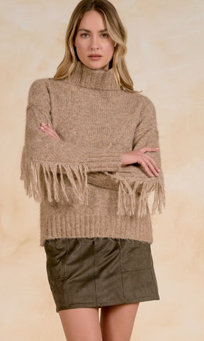 Elan | Turtleneck Fringe Sweater