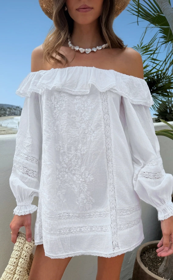 Show Me Your Mumu | Meadow Mini Dress in Cream Voile Trim