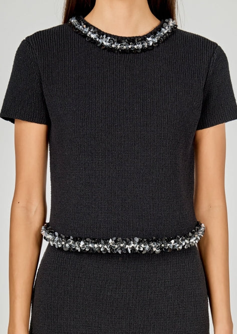 ER | Jewel Trim Knit Short Sleeve Top