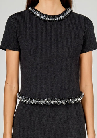 ER | Jewel Trim Knit Short Sleeve Top