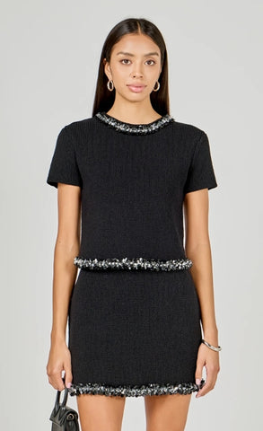 ER | Jewel Trim Knit Short Sleeve Top