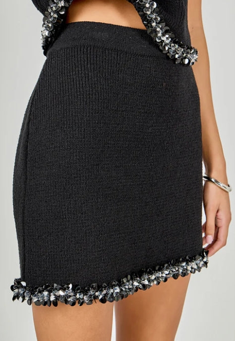 ER | Jewel Trim Knit Mini Skirt