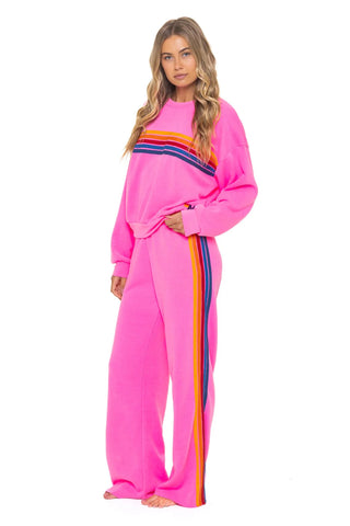 Aviator Nation | Crew Sweatshirt Relaxed 5 Stripe in Neon Pink