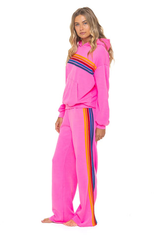 Aviator Nation | Wide Leg Sweatpant 5 Stripe in Neon Pink