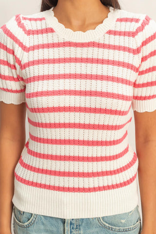 Stripe SS Scallop Sweater