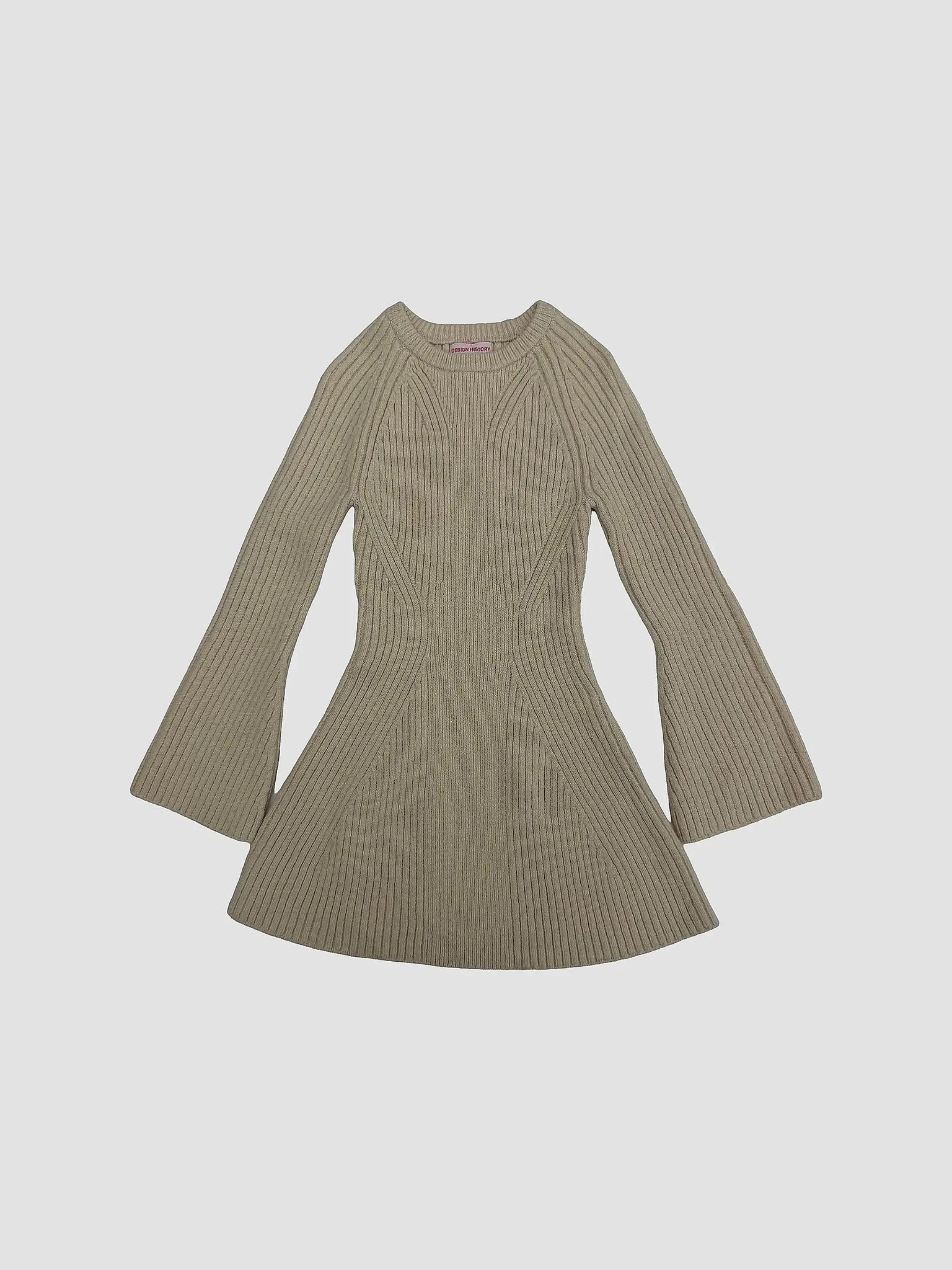 Rib Knit Flared-Sleeve Sweater Dress