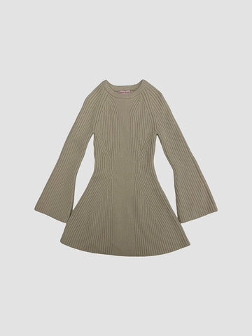 Rib Knit Flared-Sleeve Sweater Dress