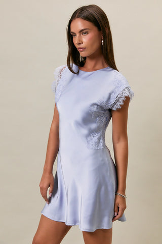 Sleeveless High Neck Lace Trim Detail Dress in Cream