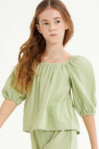 Good Girl |Balloon Sleeves Cotton Gauze Blouse Top