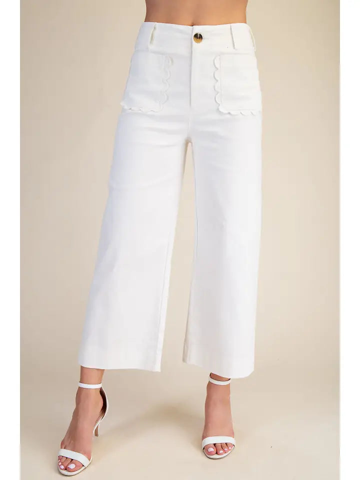 Wide Leg Scallop Pocket Pants