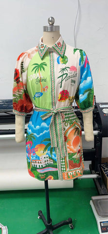 PRINTED SHIRT CARDIGAN DRESS