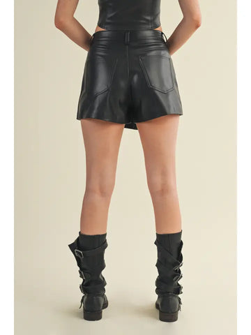 Button Up Wrap Leather Skort