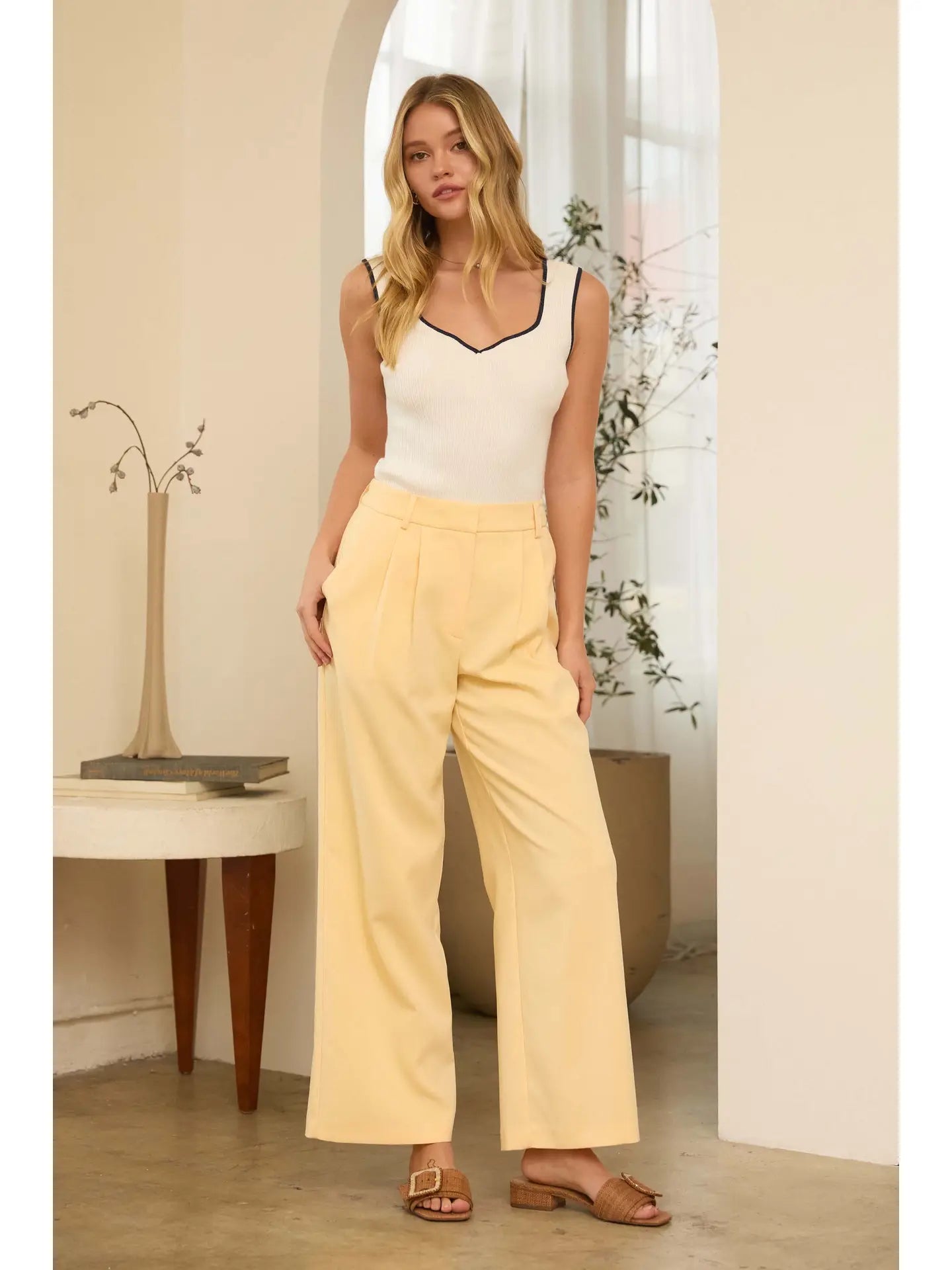 Pintucked Straight Leg Pants