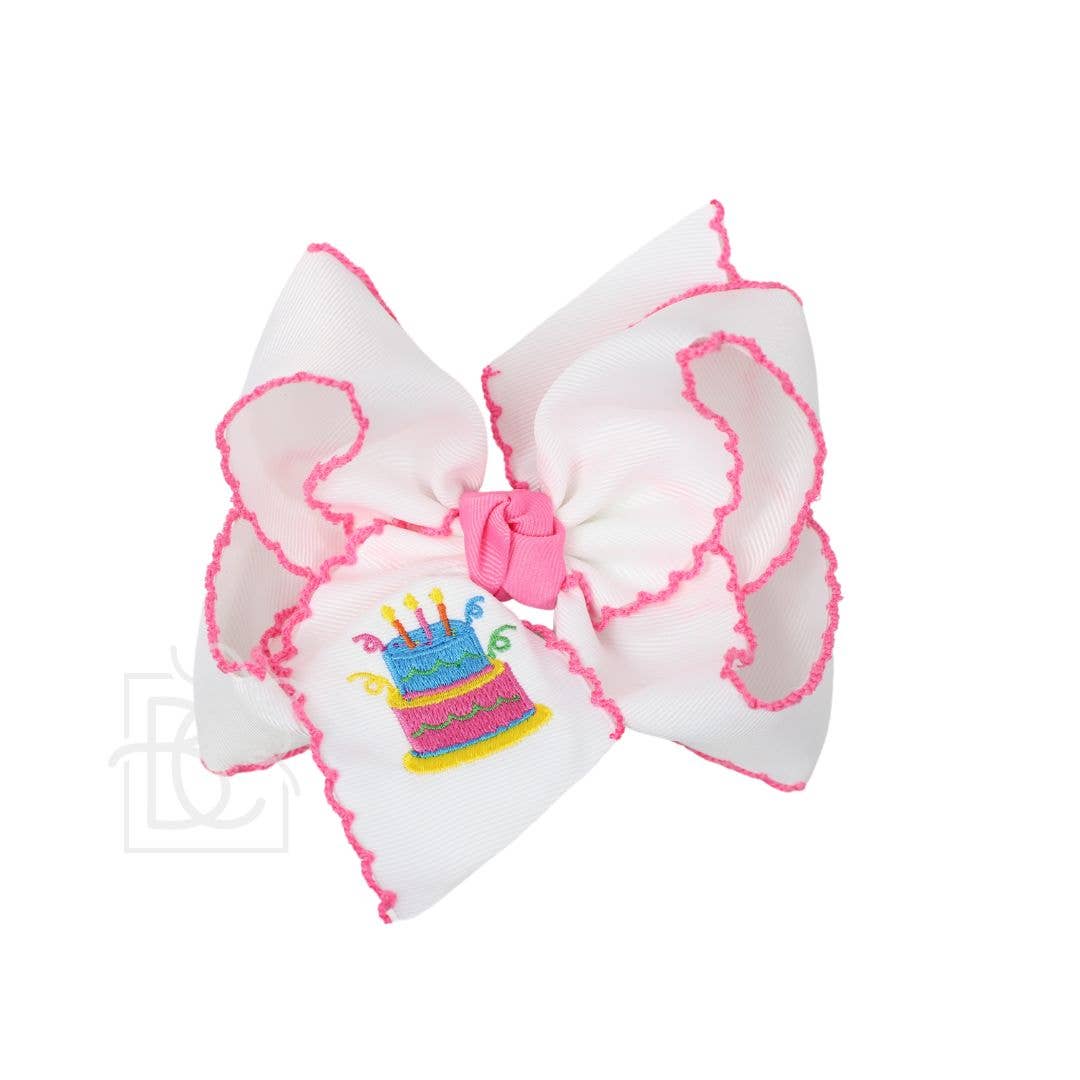 EMBROIDERED BIRTHDAY w/ CROCHET EDGE BOW