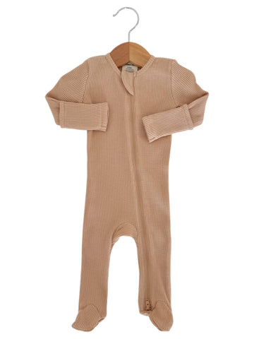 Organic Waffle 2-Way Zip Footie, Tan