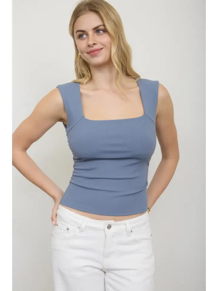 Square Neck Sleeveless Runched Detail