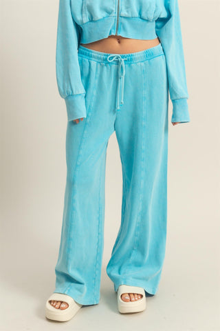 Washed Wide Leg Drawstring Sweatpants