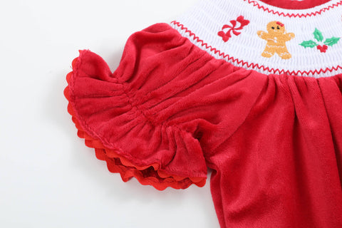 Red Velour Christmas Smocked Dress and Bloomers Set