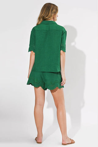 AR | Olivia Embroidered Pleated Shorts in Green