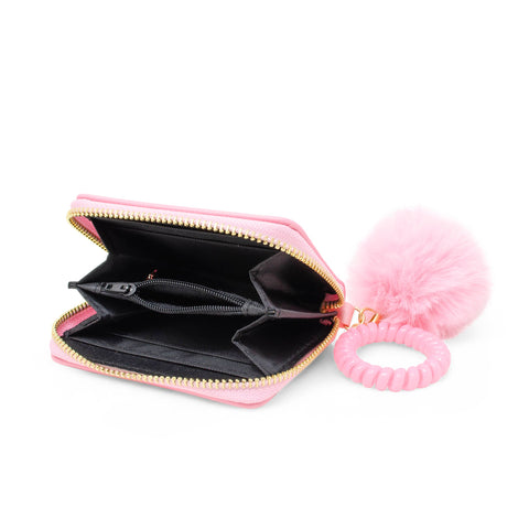 3D Bow Pom Pom Zip Wallet