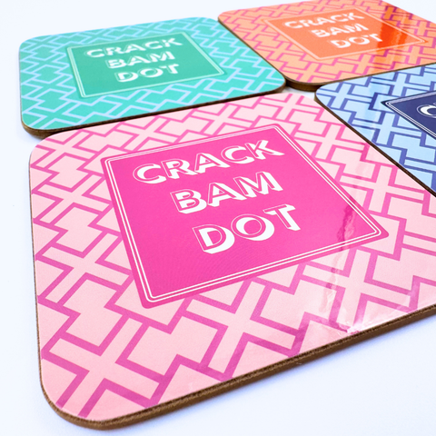 Mahjong Coasters, 4 Set  | Gift or Prize | Green, Pink, Blue, Orange