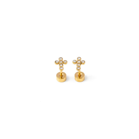 Diamond Cross Stud Earring - Hypoallergenic, Flat Back, Girl