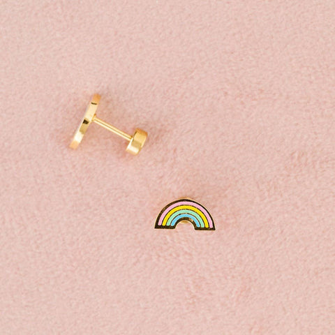 Pastel Rainbow Stud Earrings - Hypoallergenic, Flat Back